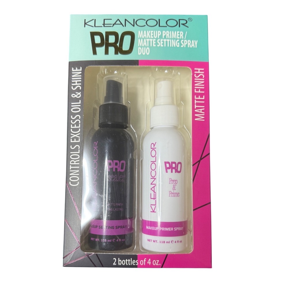 KleanColor Pro Makeup Primer Matte Setting Spray Duo‎ Controls Oil 2x4oz